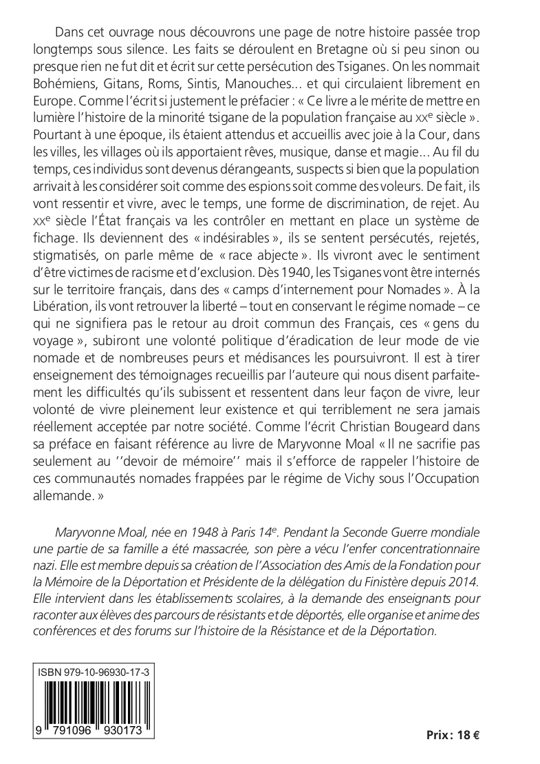 4e de couverture du livre Les Tsiganes et le Seconde Guerre Mondiale. Regards sur le Finistère.